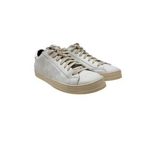 P448 John White Leather Sneakers Perforated‎ Low Top EU 43 US 10 Italy Mens
